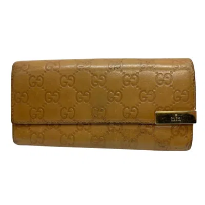 Pre-owned Gucci Brown Camel Leather Long Wallet (bi-fold) ()