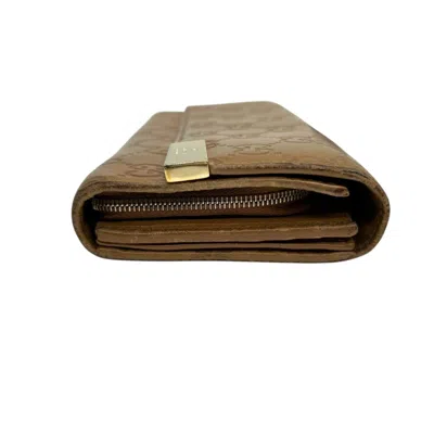 Pre-owned Gucci Brown Camel Leather Long Wallet (bi-fold) ()