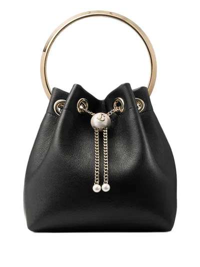 Jimmy Choo Bon Bon Leather Bucket Chain Shoulder Bag In Black