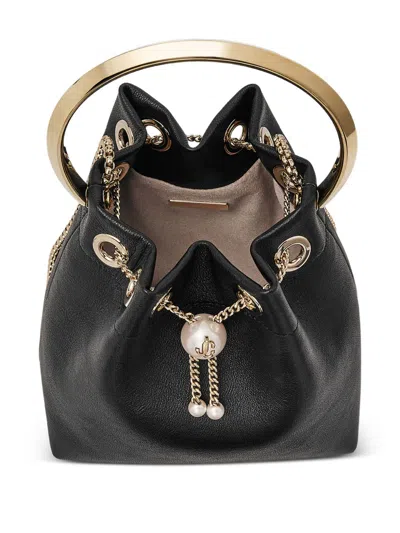Jimmy Choo Bon Bon Leather Bucket Chain Shoulder Bag In Black