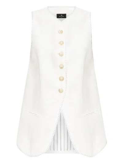 Etro Button-down Waistcoat With Trims In White