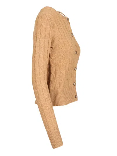 Polo Ralph Lauren Cashmere Cable Knit Cardigan Knitwear Beige In Brown