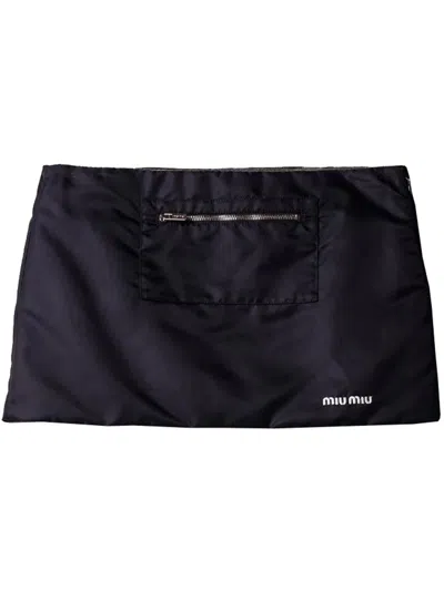 Miu Miu Technical Gazare And Fleece Skirt In Blue