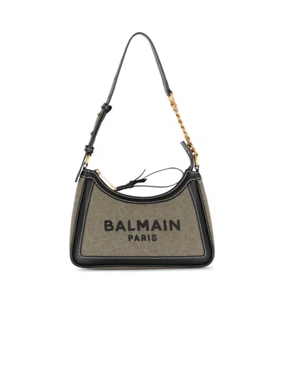 Balmain B-army Canvas Bag With Leather Inserts In Brown
