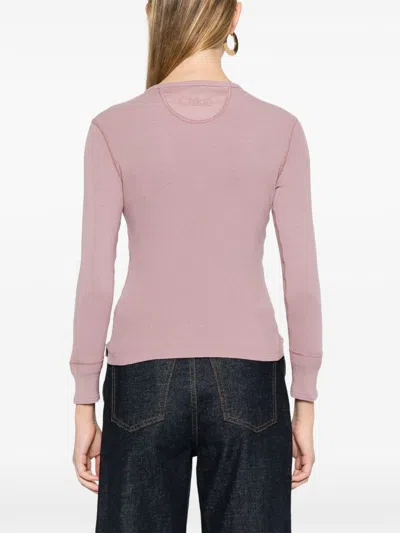 Chloé Fitted Henley Cotton Jersey Shirt Clothing In Pink