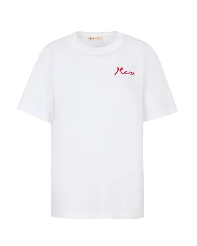 Marni T-shirt Con Logo Floccato In White