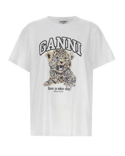 Ganni Basic Jersey Leopard Relaxed T-shirt Leopard In Multi