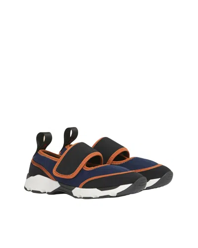 Marni Sneaker Mary Jane In Lycra Blu Scuro E Nera In Multi