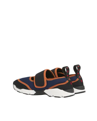 Marni Sneaker Mary Jane In Lycra Blu Scuro E Nera In Multi