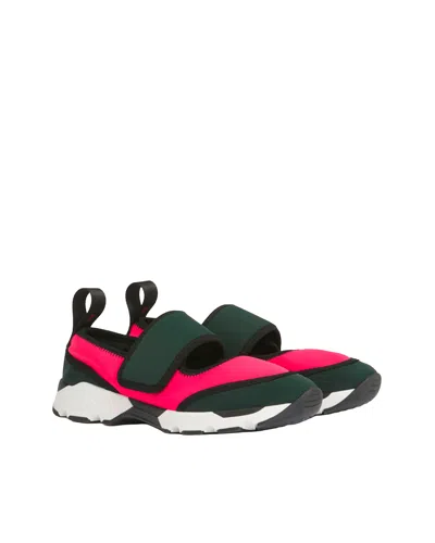 Marni Fuchsia And Green Lycra Mary Jane Running Sneaker In Green