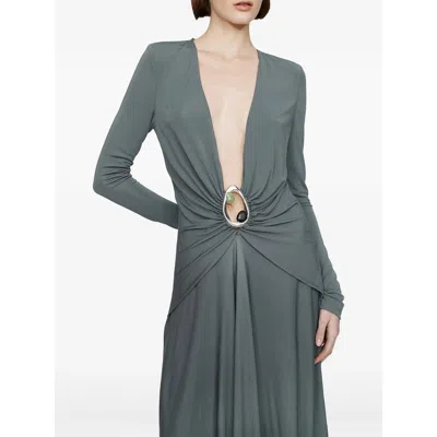 Christopher Esber Orica Crystal Ruched V-neck Dress In Green
