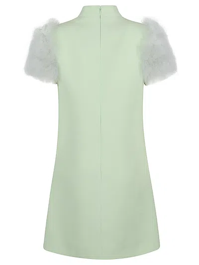 Valentino Garavani Feathered Wool And Silk Dress In Green