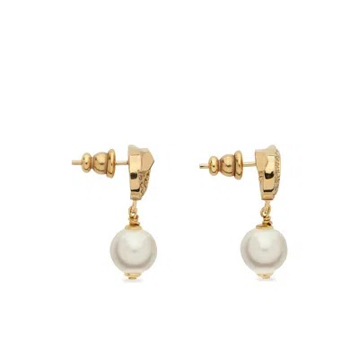 Ferragamo Crystal Embellished Gancini Pearl Drop Earrings In Gold