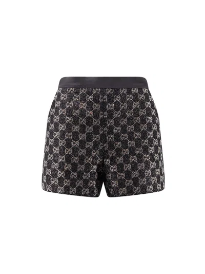 Gucci Lightweight Lamé Wool Tweed Shorts In Blue