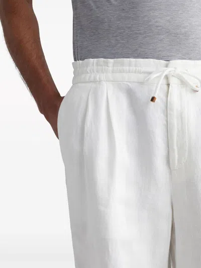 Brunello Cucinelli Garment Dyed Linen Gabardine Bermuda Shorts With Drawstring And Darts In White