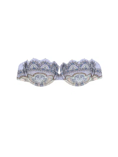 Zimmermann Wanderlust Strapless Embellished Paisley-print Bikini Top In Purple