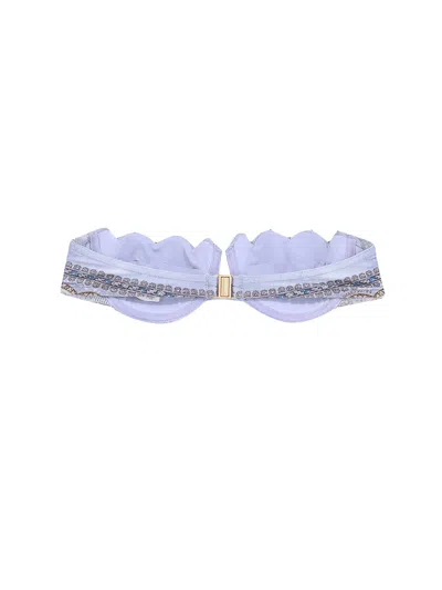Zimmermann Wanderlust Strapless Embellished Paisley-print Bikini Top In Purple