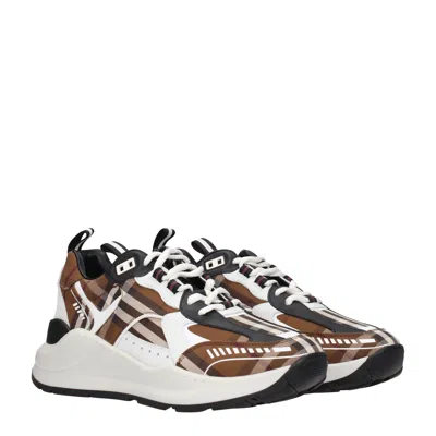 Burberry Sean Check-print Leather Low-top Trainers In Dark Birch Brown