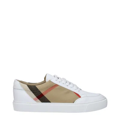 Burberry Leather Sneaker With House Check Motif In White