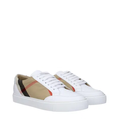 Burberry Leather Sneaker With House Check Motif In White
