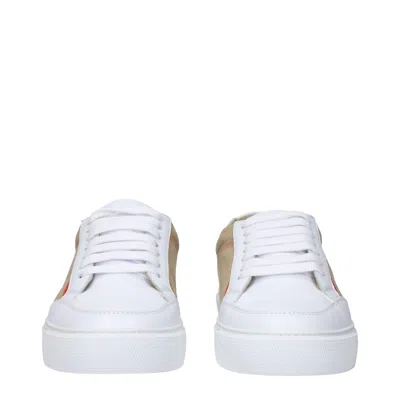Burberry Leather Sneaker With House Check Motif In White