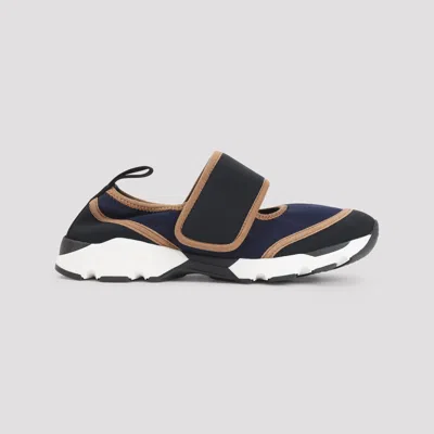 Marni Sneaker Mary Jane In Lycra Blu Scuro E Nera In Blue