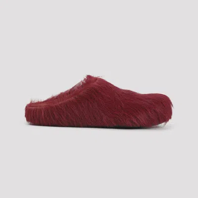 Marni Calf-hair Mules In Burgundy