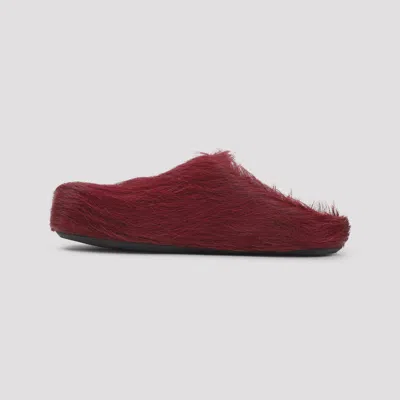 Marni Calf-hair Mules In Burgundy