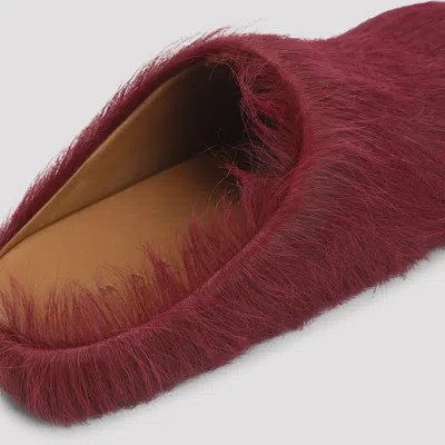 Marni Calf-hair Mules In Burgundy