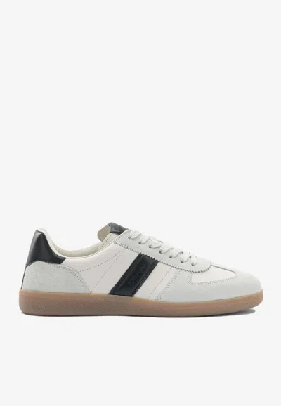 Tom Ford Low-top Calf Leather Sneakers With Contrasting Black Details In White