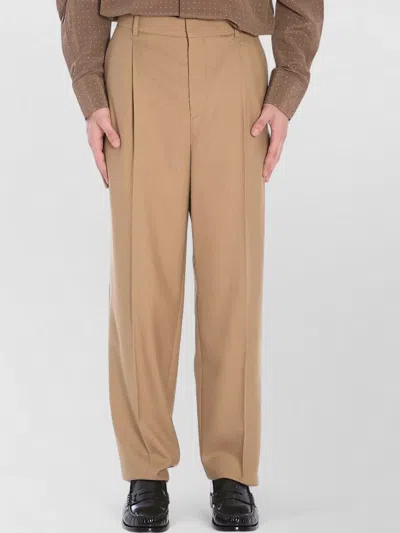 Saint Laurent High Waist Carrot Fit Wool Trousers In Brown