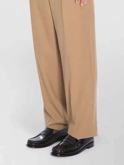 Saint Laurent High Waist Carrot Fit Wool Trousers In Brown