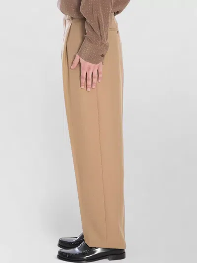 Saint Laurent High Waist Carrot Fit Wool Trousers In Brown