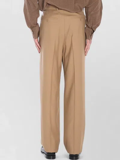 Saint Laurent High Waist Carrot Fit Wool Trousers In Brown