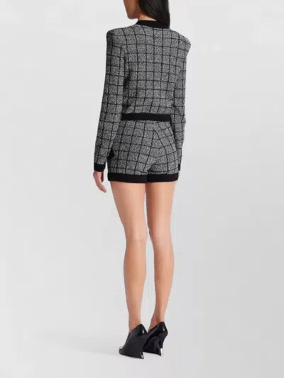 Balmain Cropped Tweed Check Cardigan Gold Buttons In Black