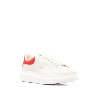 Alexander Mcqueen Men White Low Top Sneakers With Contrasting Heel With Embossed Logo Lettering In L In Multi