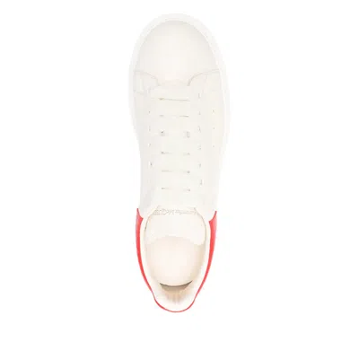 Alexander Mcqueen Men White Low Top Sneakers With Contrasting Heel With Embossed Logo Lettering In L In Multi