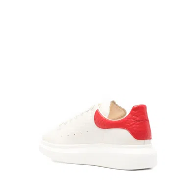 Alexander Mcqueen Men White Low Top Sneakers With Contrasting Heel With Embossed Logo Lettering In L In Multi