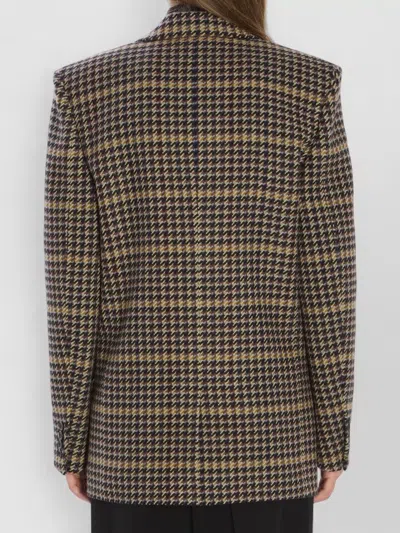 Saint Laurent Brown Double-breasted Jacket With Notched Revers And All-over Check Motif In Wool Woman
