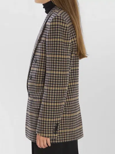 Saint Laurent Brown Double-breasted Jacket With Notched Revers And All-over Check Motif In Wool Woman
