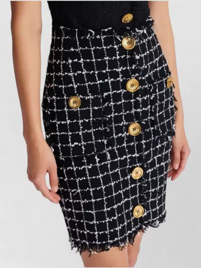 Balmain Tweed Midi Skirt High Waist Buttons In Black
