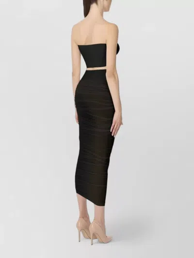 Wolford Sheer Ruched Midi Skirt Asymmetric Waist In Black