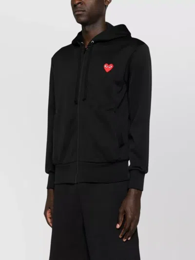 Comme Des Garçons Comme Des Garcons Logo Zipped Cotton Hoodie In Black