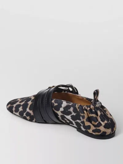 Ganni Triple Strap Denim Ballerina Shoes Animal In Multi