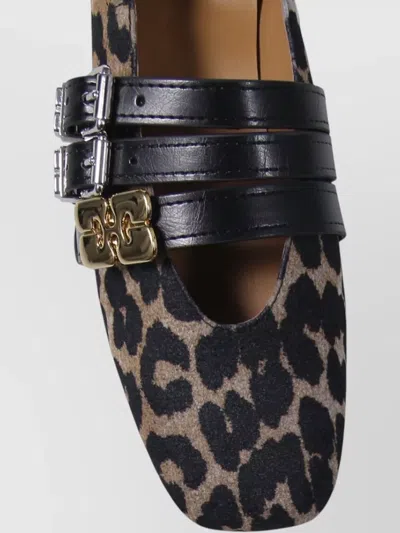 Ganni Triple Strap Denim Ballerina Shoes Animal In Multi