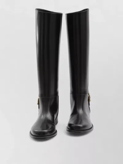 Saint Laurent Julia Buckle-embellished Leather Knee Boots In Multi