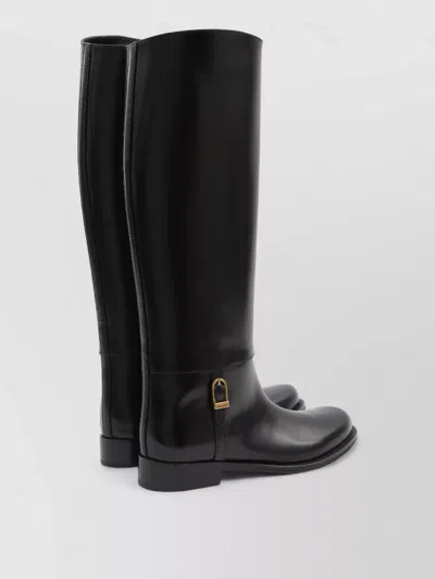 Saint Laurent Julia Buckle-embellished Leather Knee Boots In Multi