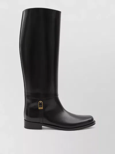 Saint Laurent Julia Buckle-embellished Leather Knee Boots In Multi