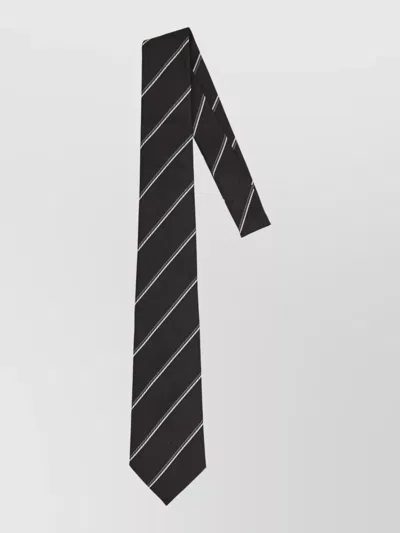 Saint Laurent Wide Silk Tie Diagonal Stripe Design In Black