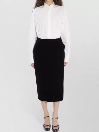 Saint Laurent Wrap-effect Cotton-velvet Midi Skirt In Black